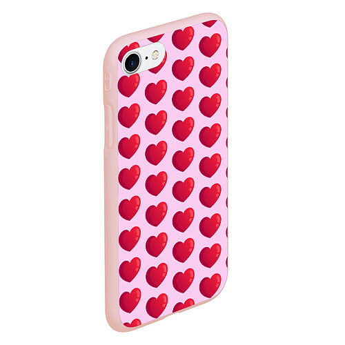Чехол iPhone 7/8 матовый Красные сердца на розовом фоне / 3D-Светло-розовый – фото 2