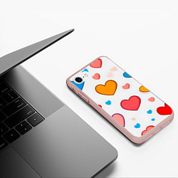 Чехол iPhone 7/8 матовый Сердца сердечки, цвет: 3D-светло-розовый — фото 2