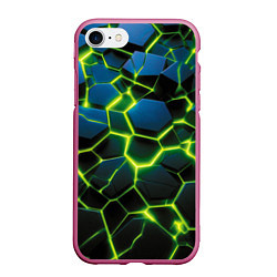 Чехол iPhone 7/8 матовый Разлом зеленых неоновых плит, цвет: 3D-малиновый