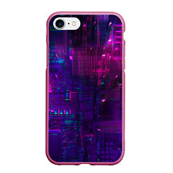 Чехол iPhone 7/8 матовый Неоновые огни квадратов, цвет: 3D-малиновый