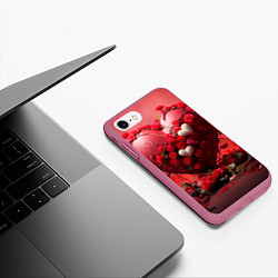 Чехол iPhone 7/8 матовый Сердце и розы 14 февраля, цвет: 3D-малиновый — фото 2