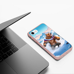 Чехол iPhone 7/8 матовый Медведь с триколором, цвет: 3D-светло-розовый — фото 2