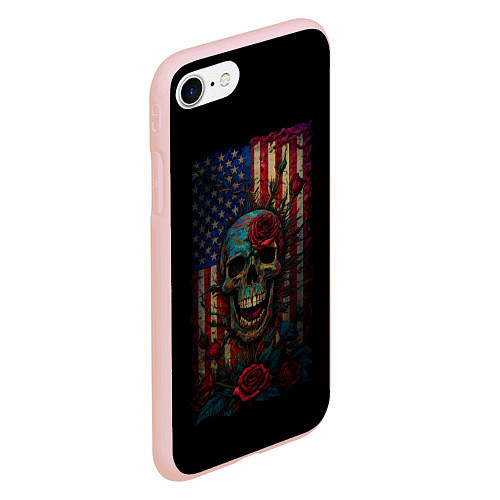 Чехол iPhone 7/8 матовый Skull - USA / 3D-Светло-розовый – фото 2