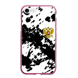Чехол iPhone 7/8 матовый Герб РФ краски чёрнобелый, цвет: 3D-малиновый