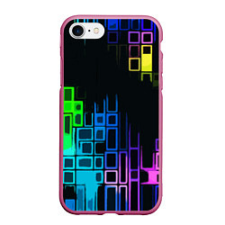 Чехол iPhone 7/8 матовый Разноцветные прямоугольники на чёрном фоне, цвет: 3D-малиновый