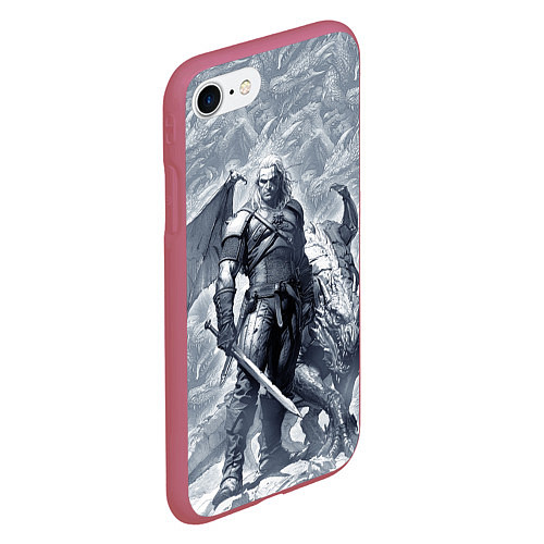 Чехол iPhone 7/8 матовый The Witcher and dragon - hand drawn style / 3D-Малиновый – фото 2