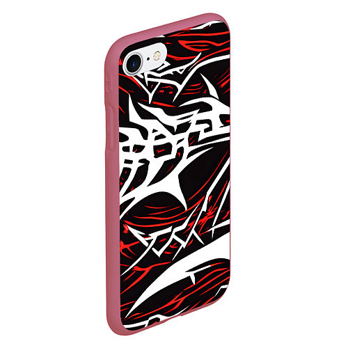 Чехол iPhone 7/8 матовый Белые и красные агрессивные линии на чёрном фоне / 3D-Малиновый – фото 2
