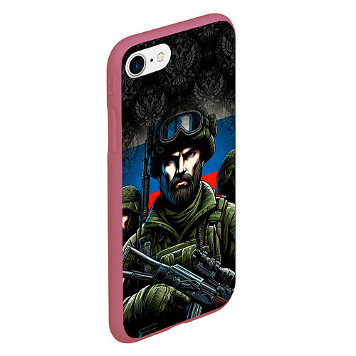 Чехол iPhone 7/8 матовый Русский солдат / 3D-Малиновый – фото 2