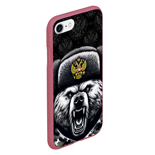 Чехол iPhone 7/8 матовый Русский медведь / 3D-Малиновый – фото 2