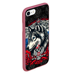 Чехол iPhone 7/8 матовый Русский волк и герб России, цвет: 3D-малиновый — фото 2