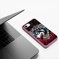 Чехол iPhone 7/8 матовый Русский волк и герб России, цвет: 3D-малиновый — фото 2