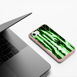 Чехол iPhone 7/8 матовый Зелёные неоновые полосы на чёрном фоне, цвет: 3D-светло-розовый — фото 2