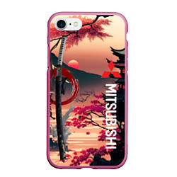 Чехол iPhone 7/8 матовый Катана Mitsubishi, цвет: 3D-малиновый