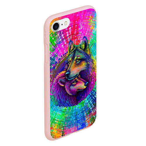 Чехол iPhone 7/8 матовый Цветные волк с волчицей / 3D-Светло-розовый – фото 2