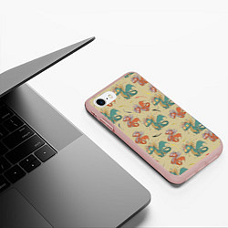 Чехол iPhone 7/8 матовый Драконы паттерном, цвет: 3D-светло-розовый — фото 2