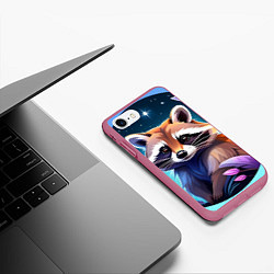 Чехол iPhone 7/8 матовый Мультяшный енот, цвет: 3D-малиновый — фото 2