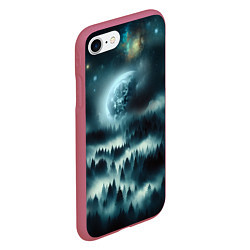 Чехол iPhone 7/8 матовый Луна и туман в лесу, цвет: 3D-малиновый — фото 2