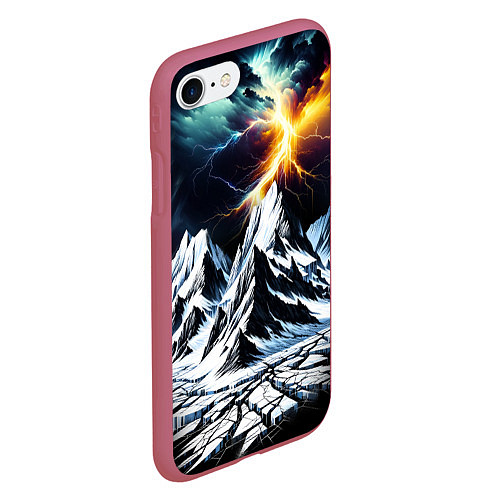 Чехол iPhone 7/8 матовый Молнии и горы / 3D-Малиновый – фото 2