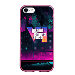 Чехол iPhone 7/8 матовый GTA 6 logo night Vice city