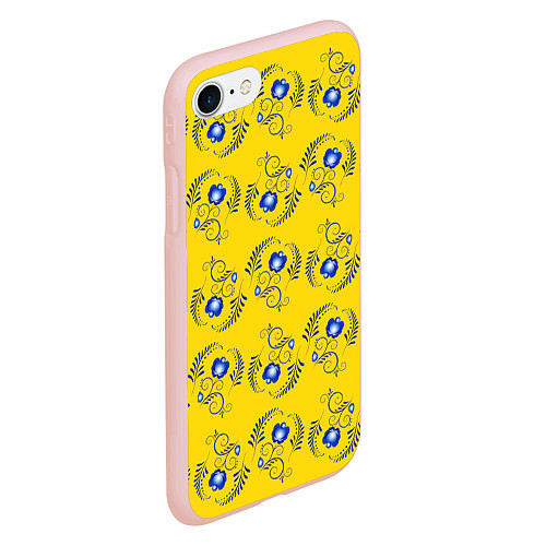 Чехол iPhone 7/8 матовый Узор - цветы гжель на желтом фоне / 3D-Светло-розовый – фото 2
