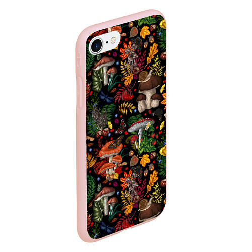 Чехол iPhone 7/8 матовый Фон с лесными грибами / 3D-Светло-розовый – фото 2