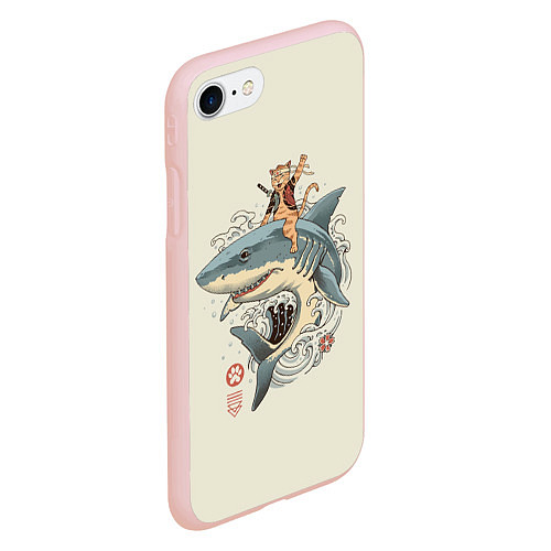 Чехол iPhone 7/8 матовый Кот якудза верхом на акуле / 3D-Светло-розовый – фото 2