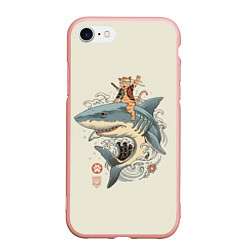 Чехол iPhone 7/8 матовый Кот якудза верхом на акуле, цвет: 3D-светло-розовый