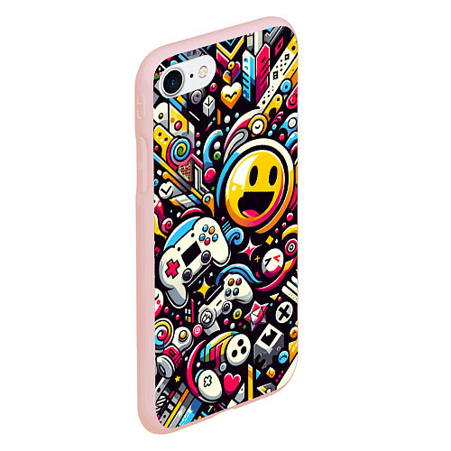Чехол iPhone 7/8 матовый Паттерн с играми / 3D-Светло-розовый – фото 2