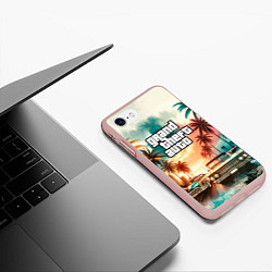 Чехол iPhone 7/8 матовый ГТА - пальмы и машины, цвет: 3D-светло-розовый — фото 2