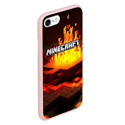 Чехол iPhone 7/8 матовый Огненный minecraft, цвет: 3D-светло-розовый — фото 2