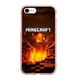 Чехол iPhone 7/8 матовый Огненный minecraft логотип