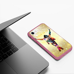 Чехол iPhone 7/8 матовый Michael Jackson THIS IS IT - с салютами на золотом, цвет: 3D-малиновый — фото 2