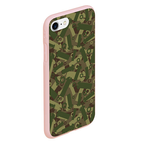 Чехол iPhone 7/8 матовый Камуфляж - болты и гайки / 3D-Светло-розовый – фото 2