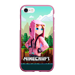 Чехол iPhone 7/8 матовый Персонаж Minecraft девушка в пиксельном мире