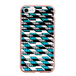 Чехол iPhone 7/8 матовый Синие треугольники и квадраты на белом фоне, цвет: 3D-светло-розовый