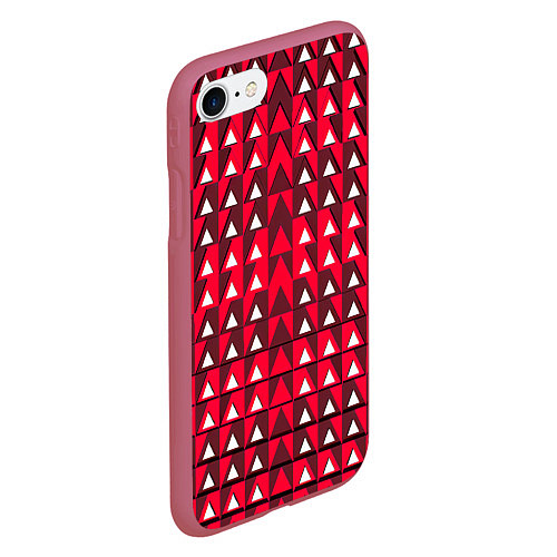 Чехол iPhone 7/8 матовый Белые треугольники на красном фоне / 3D-Малиновый – фото 2