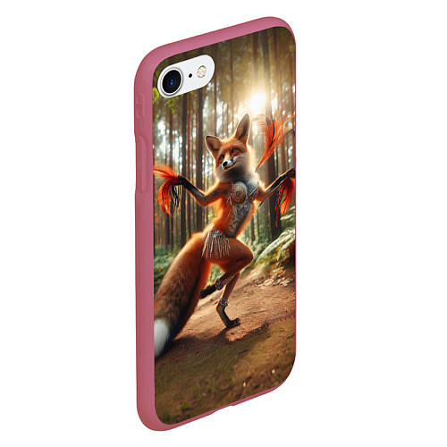 Чехол iPhone 7/8 матовый Лиса Шаманка танцует зажигательный танец в лесу / 3D-Малиновый – фото 2
