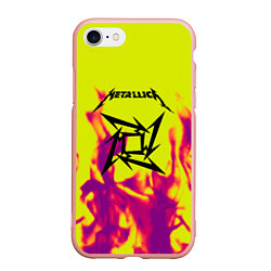 Чехол iPhone 7/8 матовый Металлика огненный стиль бенд, цвет: 3D-светло-розовый
