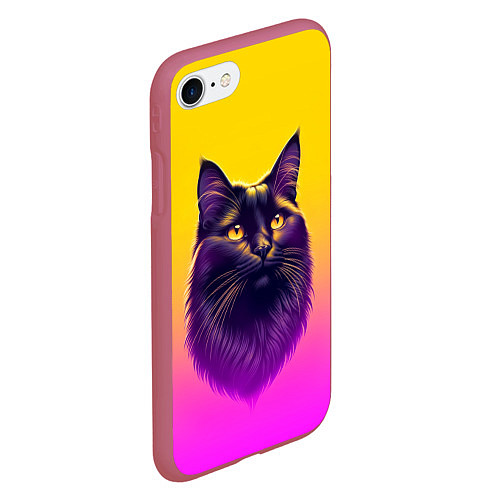 Чехол iPhone 7/8 матовый Кот чёрный с золотыми глазами / 3D-Малиновый – фото 2