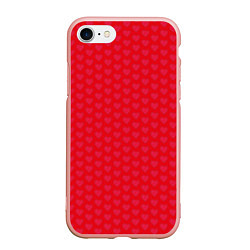 Чехол iPhone 7/8 матовый Красные сердечки на красном фоне
