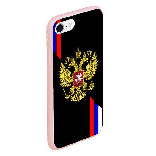 Чехол iPhone 7/8 матовый Россия герб триколор полосы / 3D-Светло-розовый – фото 2
