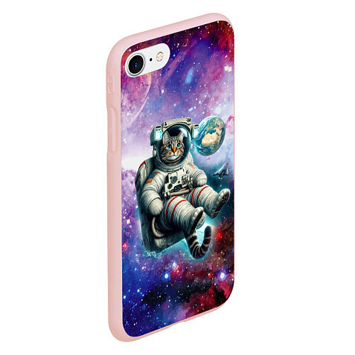 Чехол iPhone 7/8 матовый Brave cat in space - ai art / 3D-Светло-розовый – фото 2