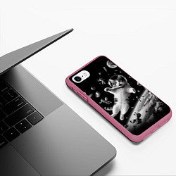 Чехол iPhone 7/8 матовый Офигевший котейка в безвоздушном пространстве, цвет: 3D-малиновый — фото 2