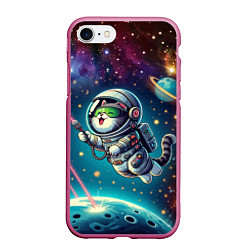 Чехол iPhone 7/8 матовый Котик в космосе с лазерным пистолетом