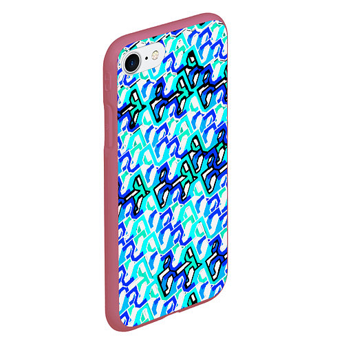 Чехол iPhone 7/8 матовый Синий узор и бело-чёрная обводка / 3D-Малиновый – фото 2