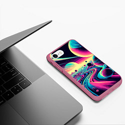 Чехол iPhone 7/8 матовый Неоновый космос - нейросеть, цвет: 3D-малиновый — фото 2