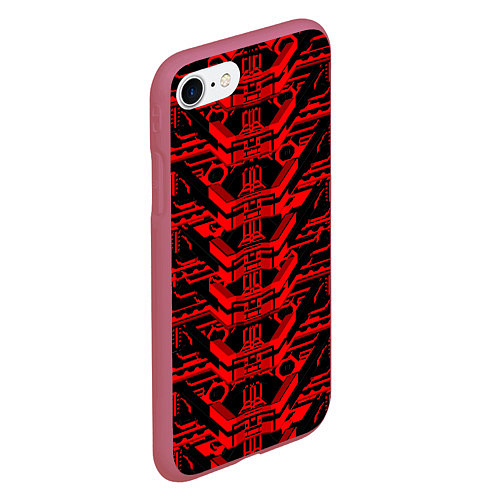 Чехол iPhone 7/8 матовый Красная техно-броня на чёрном фоне / 3D-Малиновый – фото 2