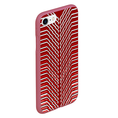 Чехол iPhone 7/8 матовый Белые линии на красном фоне / 3D-Малиновый – фото 2