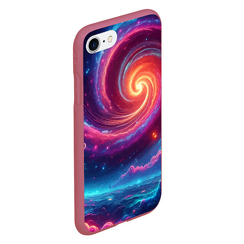 Чехол iPhone 7/8 матовый Яркая неоновая галактика - нейросеть / 3D-Малиновый – фото 2