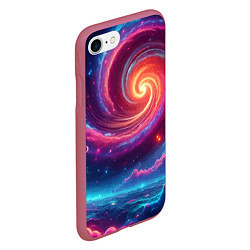 Чехол iPhone 7/8 матовый Яркая неоновая галактика - нейросеть, цвет: 3D-малиновый — фото 2